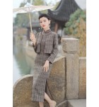 少女套裝旗袍裙長袖外套兩件套