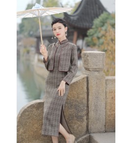 少女套裝旗袍裙長袖外套兩件套