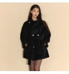女裝羊毛外套斜領雙排扣雙面呢短款大衣