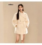 女裝羊毛外套斜領雙排扣雙面呢短款大衣