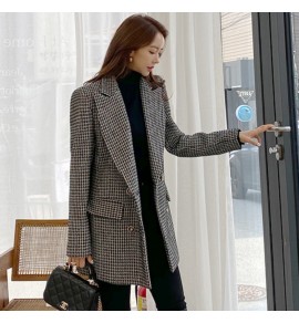 女裝冬季西裝千鳥格加厚外套