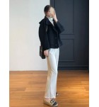 女裝雙面羊毛呢單排扣連帽短大衣