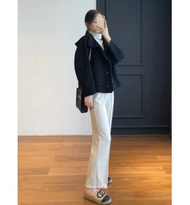 女裝雙面羊毛呢單排扣連帽短大衣