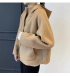 女裝雙面羊毛呢單排扣連帽短大衣