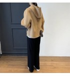 女裝雙面羊毛呢單排扣連帽短大衣
