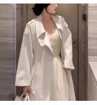 女裝米白色雙排扣風衣外套
