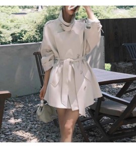 女裝米白色雙排扣風衣外套