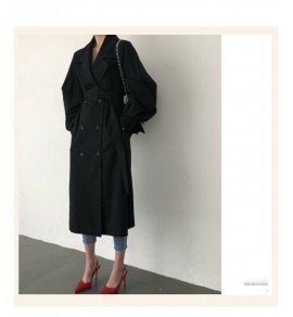 女裝秋冬新款寬鬆長袖風衣大衣