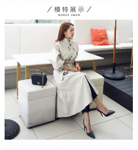 女裝秋冬新品立領單排扣系帶風衣式連身裙