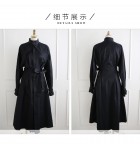 女裝秋冬新品立領單排扣系帶風衣式連身裙
