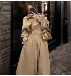 女裝米白色翻領雙排扣風衣外套
