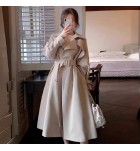 女裝米白色翻領雙排扣風衣外套
