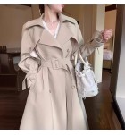 女裝米白色翻領雙排扣風衣外套