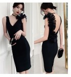 晚裝禮服V領露背連身裙 