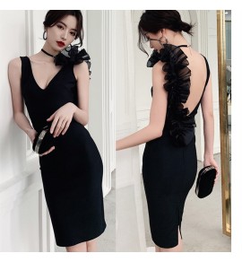 晚裝禮服V領露背連身裙 
