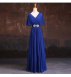 晚裝禮服裙V領披肩袖長裙