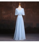 晚裝禮服裙V領披肩袖長裙