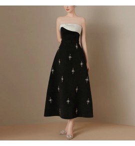 女裝連身裙抹胸鑲鑽星星中長裙