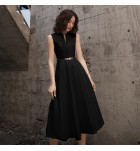 少女禮服裙V領無袖中長裙