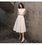 少女禮服裙V領無袖中長裙