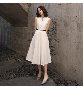 少女禮服裙V領無袖中長裙
