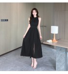 少女連身裙掛脖露肩開叉中長裙