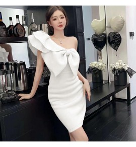 少女禮服裙單肩蝴蝶結露背短裙