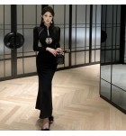 女裝連身裙立領長袖長裙