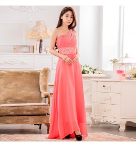 少女禮服裙單肩抹胸露背長裙
