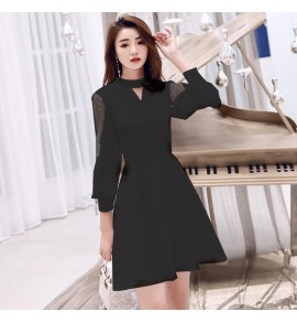 少女禮服裙立領波點網紗袖短裙