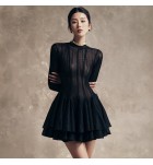 女裝連身裙圓領雙層荷葉裙襬短裙
