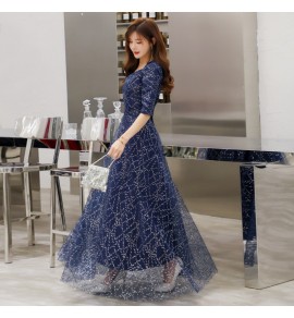 少女禮服裙V領繁星網紗長裙