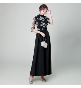 少女禮服裙圓領中袖長裙