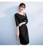 少女禮服裙V領釘珠飾及膝裙