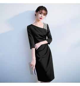 少女禮服裙V領釘珠飾及膝裙