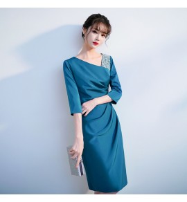 少女禮服裙V領釘珠飾及膝裙