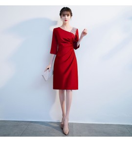 少女禮服裙V領釘珠飾及膝裙