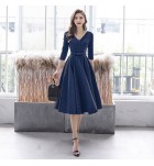 少女連身裙V領禮服中長裙