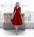 少女連身裙V領禮服中長裙