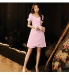 少女連身裙方領泡泡袖短款禮服裙