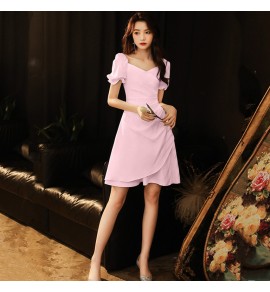 少女連身裙方領泡泡袖短款禮服裙