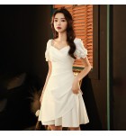 少女連身裙方領泡泡袖短款禮服裙