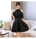 女裝大尺碼掛脖露肩連身裙 