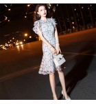少女禮服裙圓領荷葉邊袖中長裙