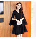 少女禮服裙V領開叉喇叭袖短裙