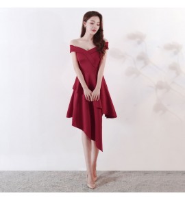 晚裝禮服一字肩前短後長裙