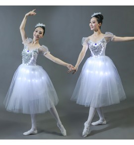 少女禮服裙V領LED發光舞會裙
