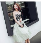 少女禮服裙抹胸露背蕾絲紋中長裙