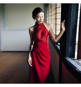 少女禮服裙掛脖露肩長裙