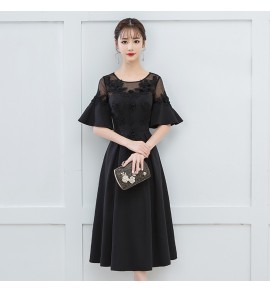 少女禮服裙圓領喇叭袖派對中長裙